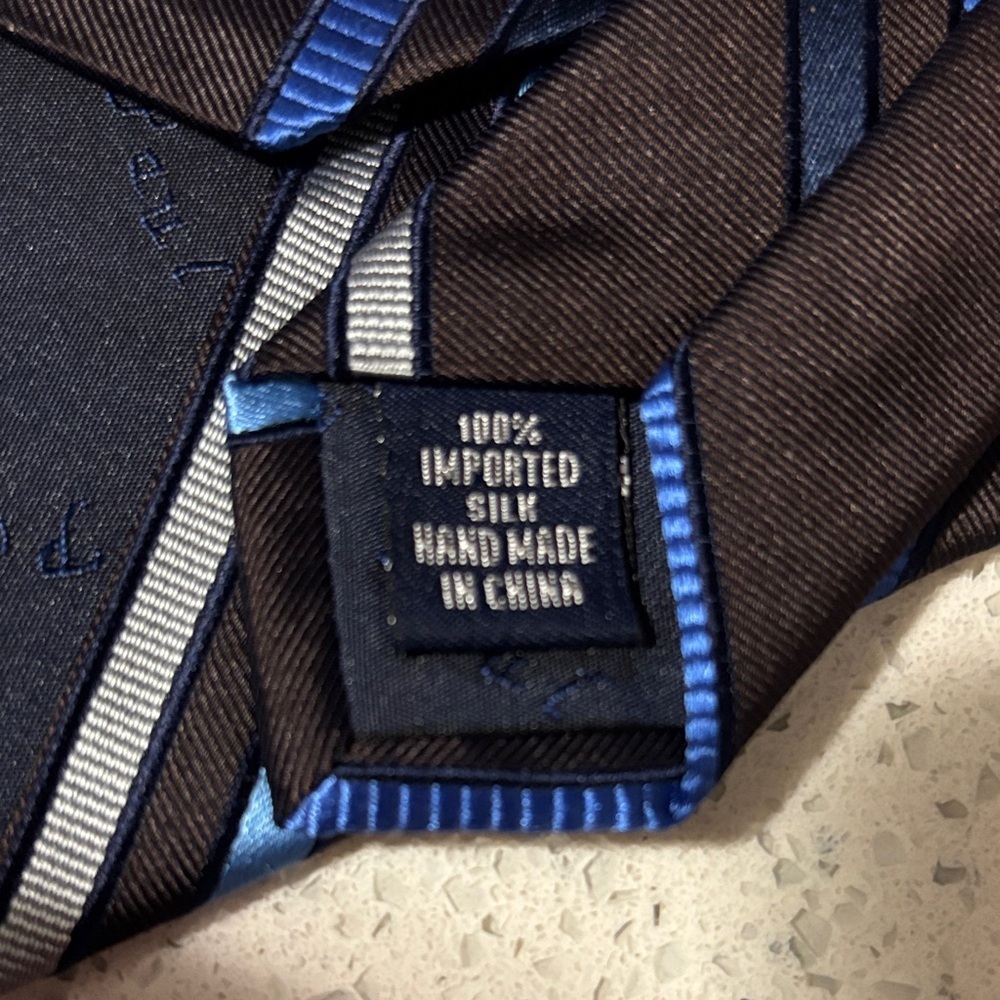 Paul Fredrick Classic Blue and Black Striped Tie - Picture 3 of 3